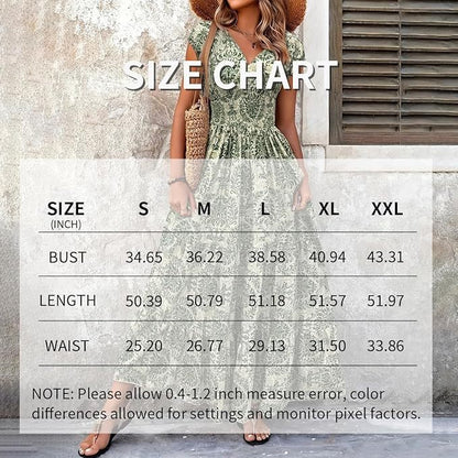 Short Sleeve Summer Prints Maxi Dress