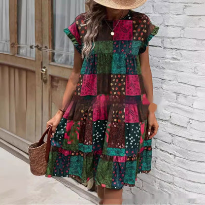 Printed Round Neck Casual All-Matching Fashion Dress