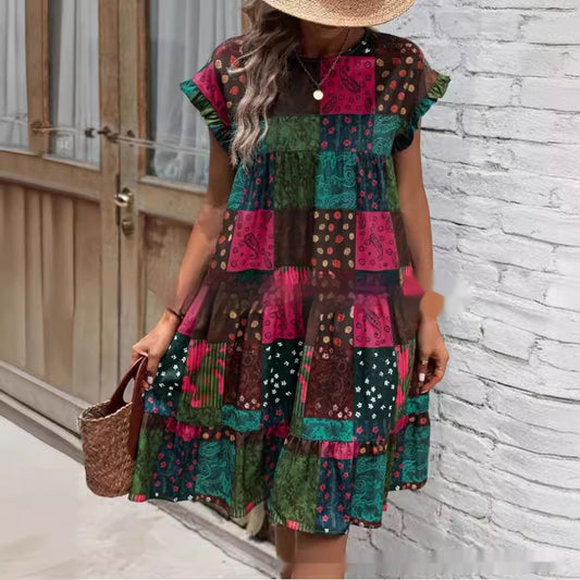 Printed Round Neck Casual All-Matching Fashion Dress