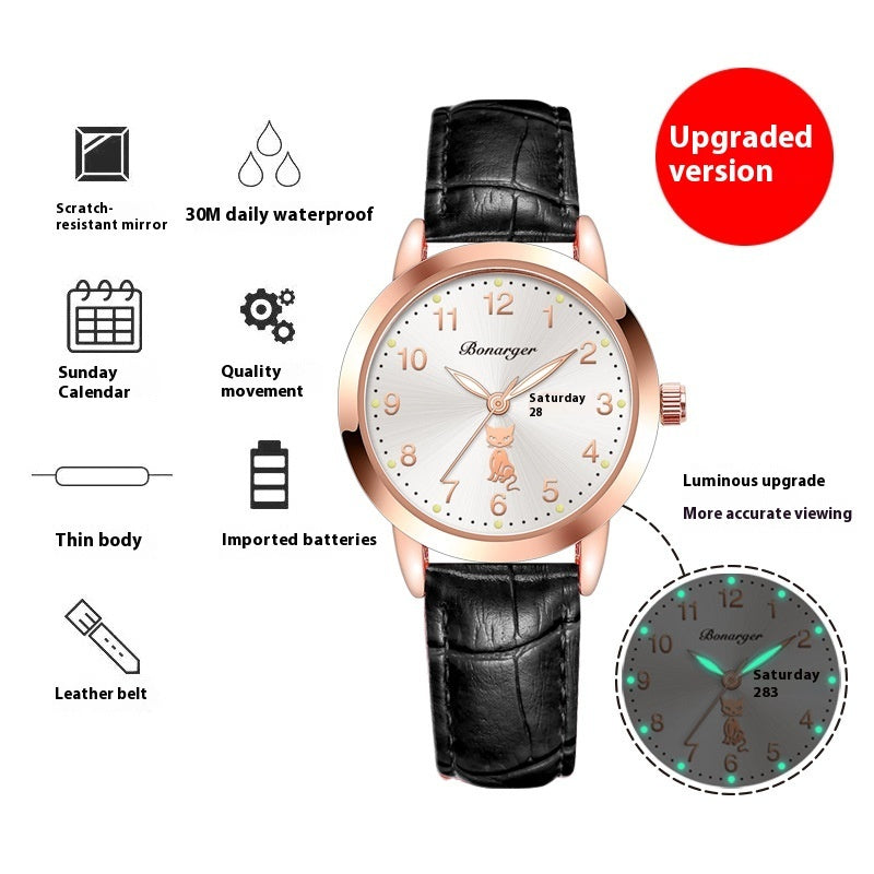 Women's Luminous Quartz Watch With Simple Waterproof Belt