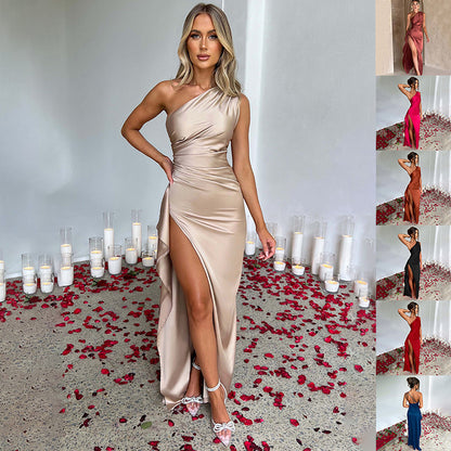 Sexy One-Shoulder Backless Slit Dress