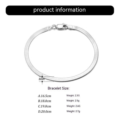 S925 Sterling Silver Flat Snake Bone Bracelet
