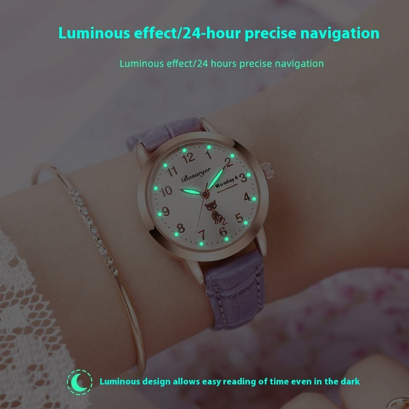 Women's Luminous Quartz Watch With Simple Waterproof Belt