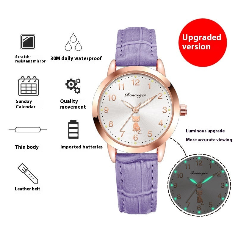 Women's Luminous Quartz Watch With Simple Waterproof Belt