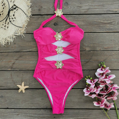 Hollow-Out Tube Top One-Piece Swimsuit W/ Skirt