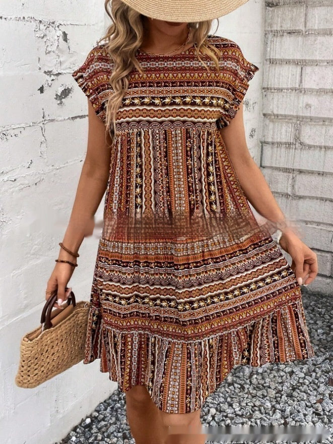 Printed Round Neck Casual All-Matching Fashion Dress