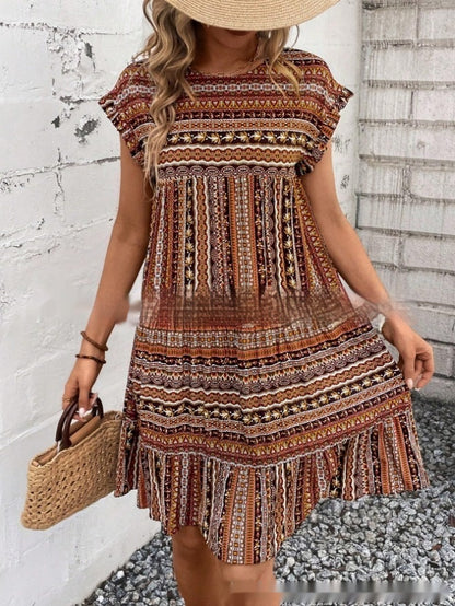 Printed Round Neck Casual All-Matching Fashion Dress