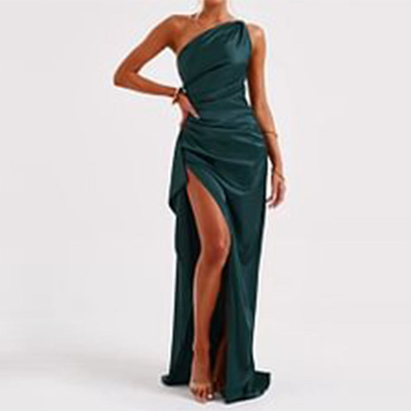 Sexy One-Shoulder Backless Slit Dress