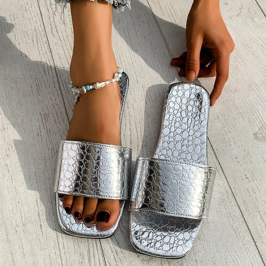 Fashion Crocodile-Textured Slides