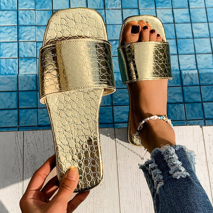 Fashion Crocodile-Textured Slides