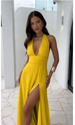 Backless V-Neck Slit Summer Dress