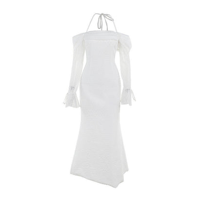 Hanging Neck Polka Dot Jacquard Dress
