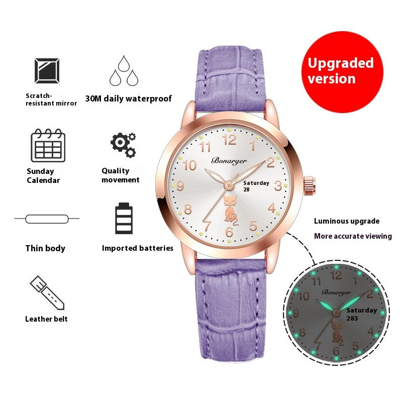 Women's Luminous Quartz Watch With Simple Waterproof Belt